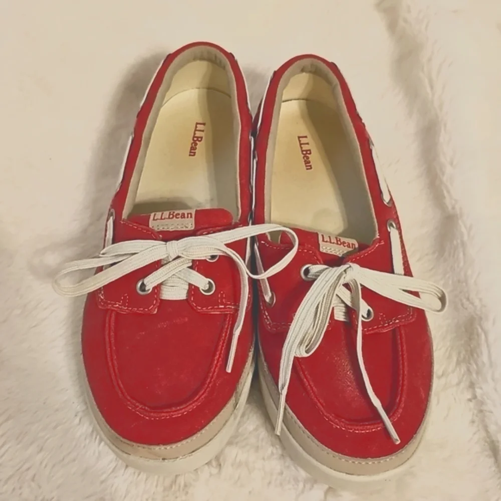 LL Bean Red Canvas Boat Shoes Women's Size 9 1/2 - Picture 2 of 6